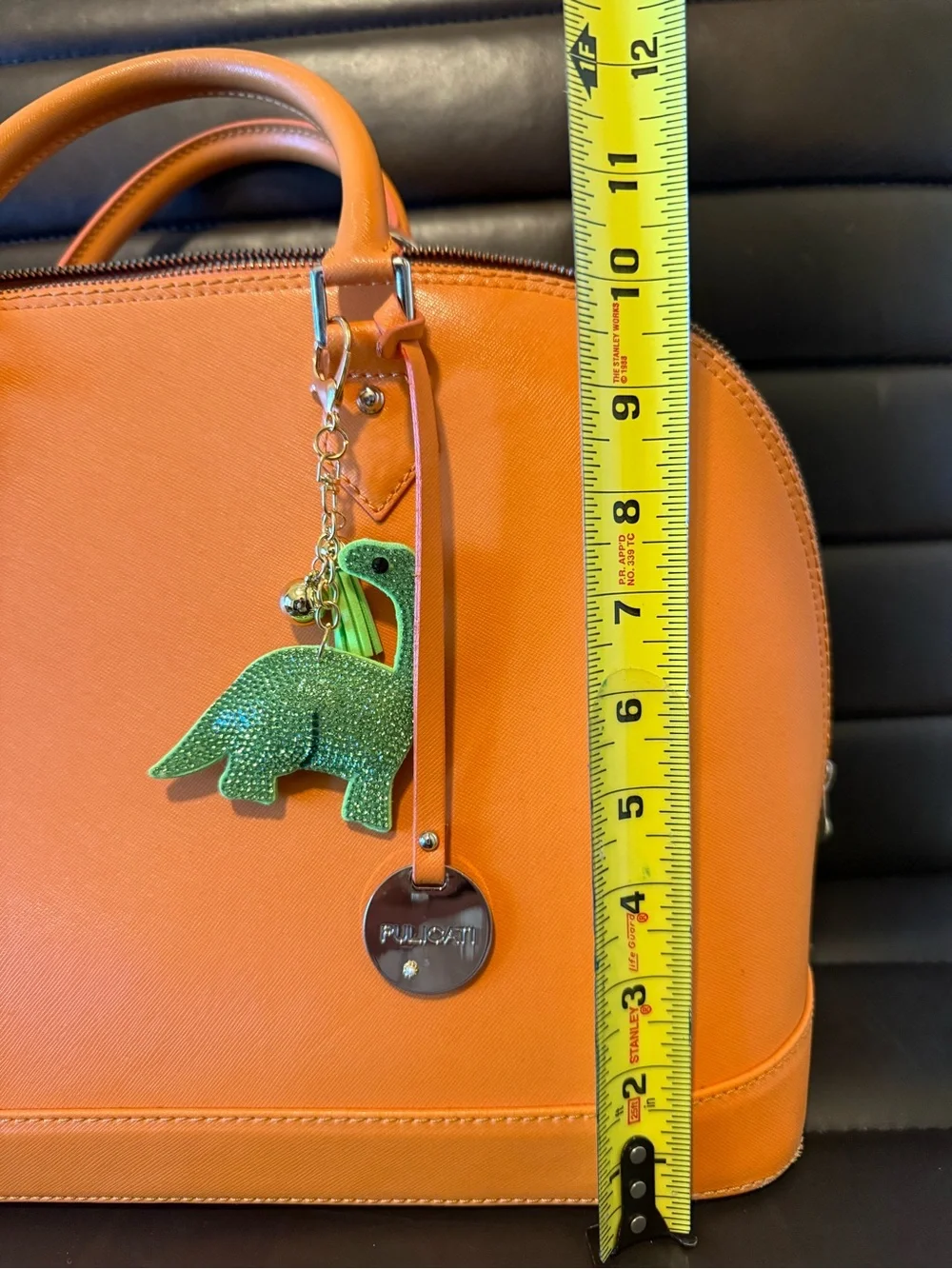 Pulicati Orange Dome Satchel with Green Dinosaur Charm